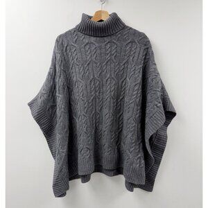 Brooks Brothers Gray Cable Knit Wool Blend Turtleneck Poncho Sweater One Size